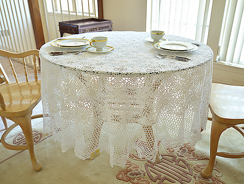 Crochet Tablecloth 90x90in Round.Sun Flower Crochet W